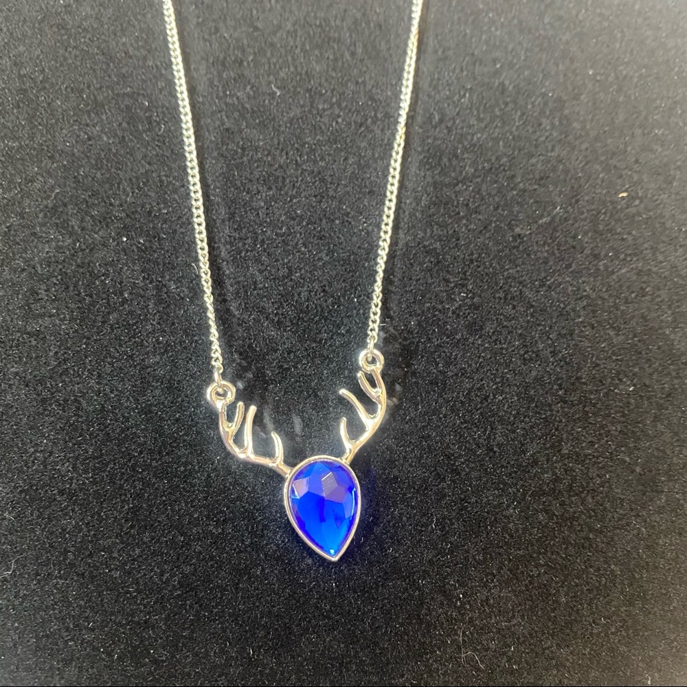 Blue Crystal Deer Antler Necklace